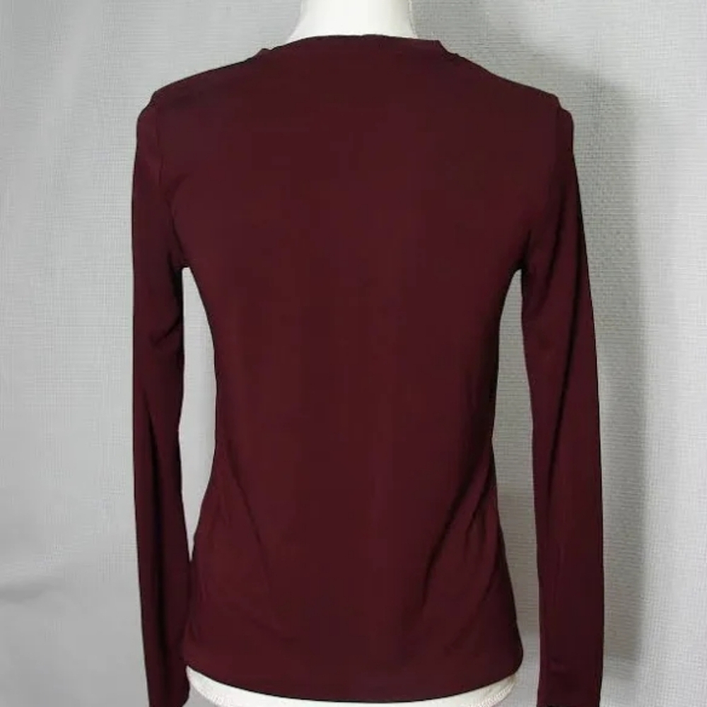 Ralph Lauren Burgundy Lace-Up Long Sleeve Top | Size S - Picture 5 of 5